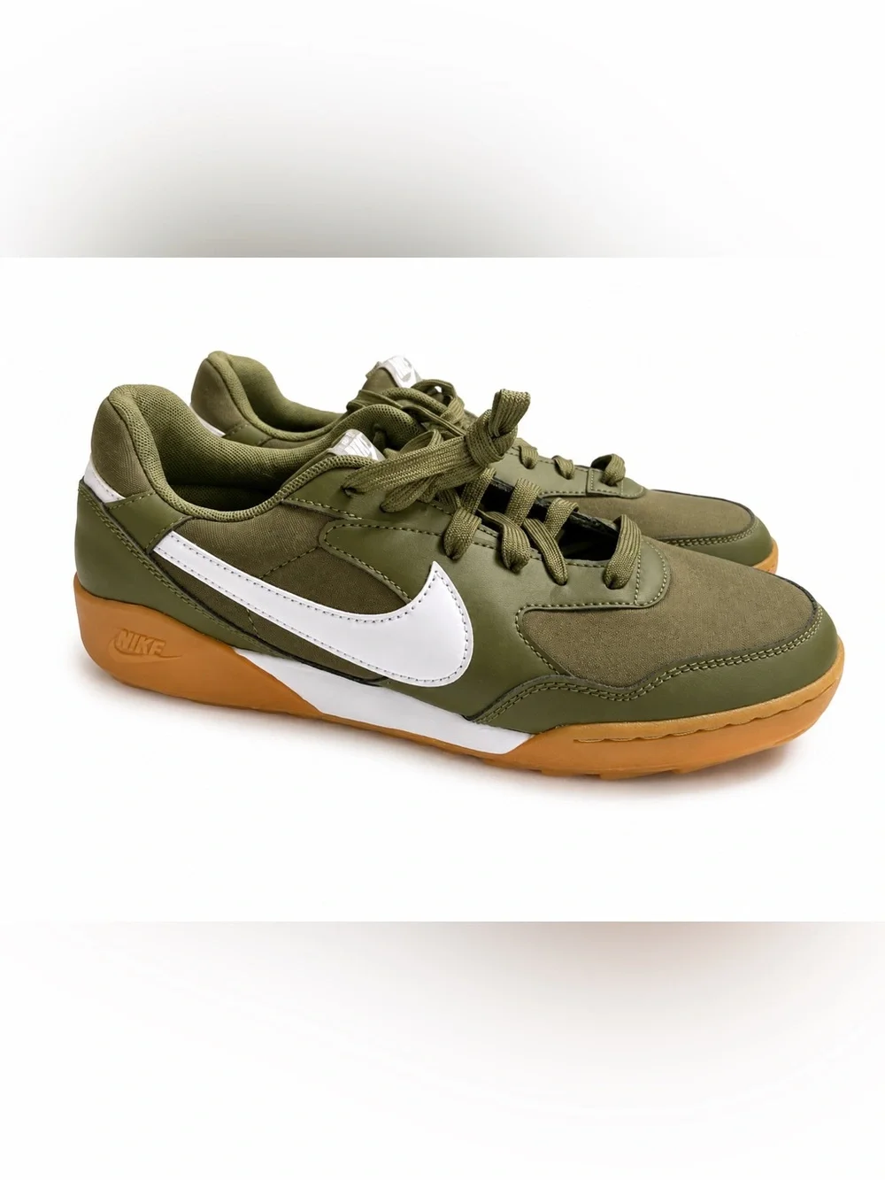 Nike Olive Green Low-Top Sneakers with White Swoosh and Gum Sole